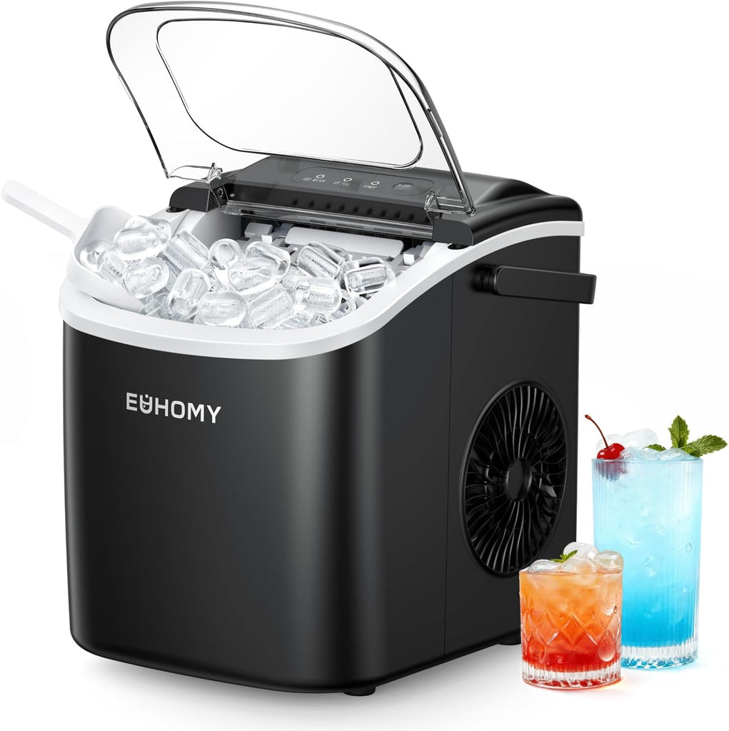 Countertop Ice Maker Machine with Handle, 26.5lbs Per Day, 9 Ice Cubes Ready in 6 Mins, Auto-Cleaning Portable Ice
