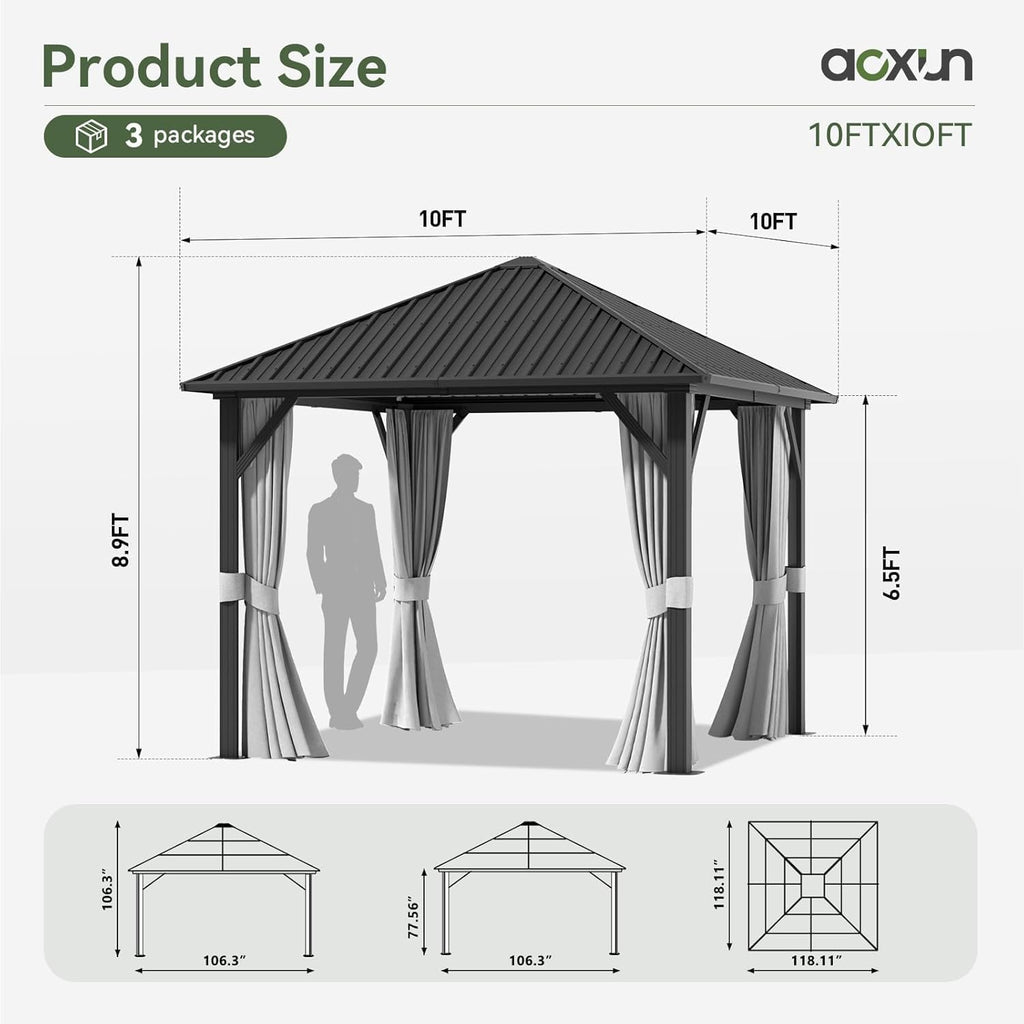 Hardtop Gazebo 10x10,Metal Frame Canopy with Galvanized Steel Roof