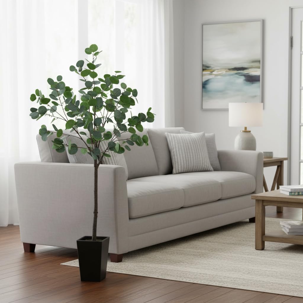 5ft Artificial Eucalyptus Tree Decor, 5 ft Large Faux Floor Plant Fake Silk Trees with Pot for Indoor Outdoor House