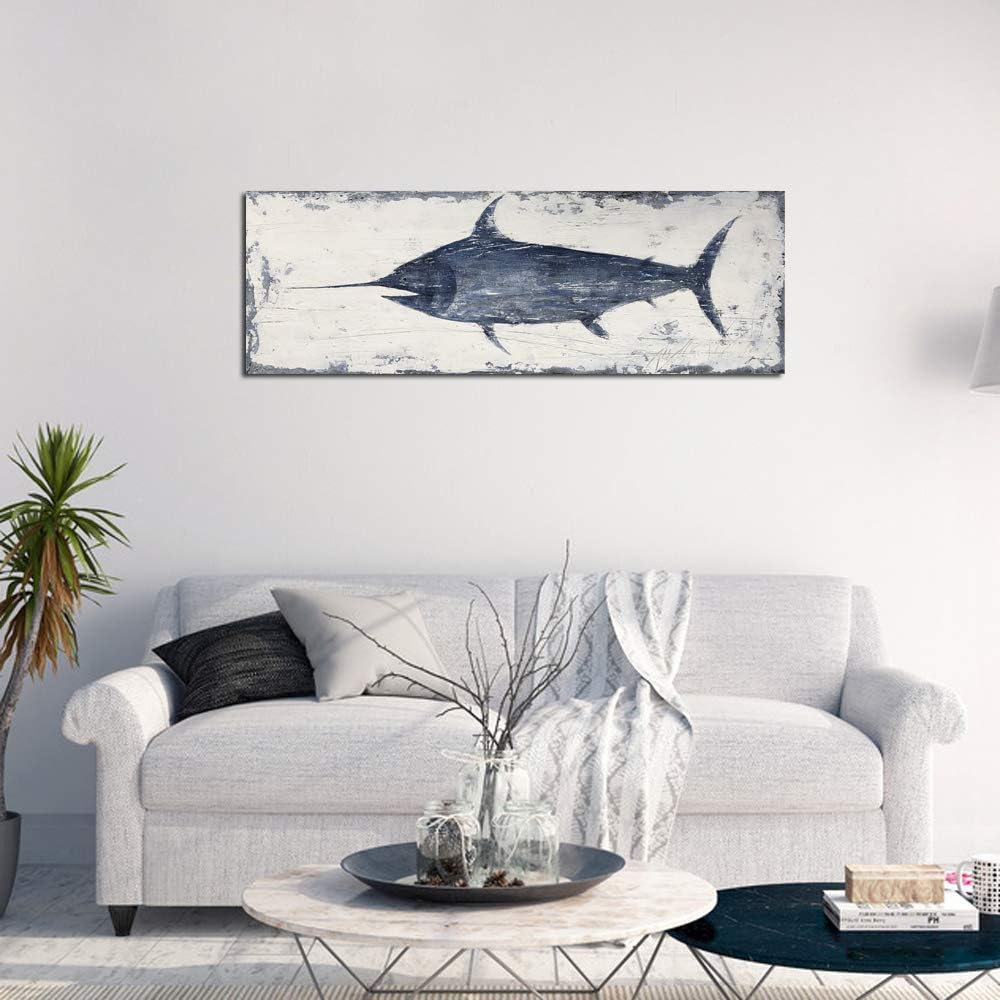 Nautical Canvas Wall Art Animal Pictures Hand Painted Swordfish Paintings Ancient Ocean Seascape Coatal Artwork