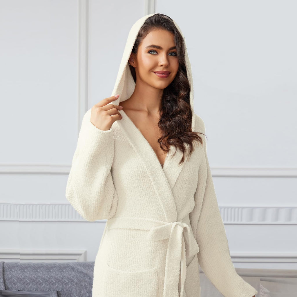 Ultra Soft Robes for Women with Pockets, Womens Robe Plush | Hooded House Robes for Women Calf-Length, Spa Bath Robe