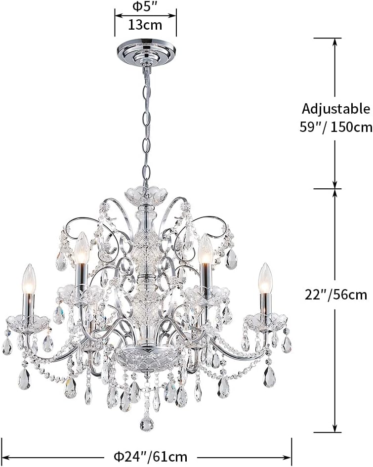6-Lights Crystal Chandelier Crystals Raindrop Chandelier,Modern Crystal Pendant Light Fixture Modern Chandelier for Bedroom,Living Room,Dining Room,H22 X D24,Chain Adjustable