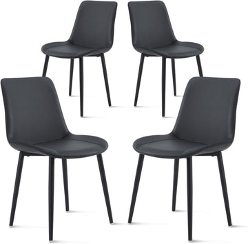 Black Leather Dining Chairs Set of 4, Mid Century Modern Faux Leather Kitchen & Dining Room Chairs