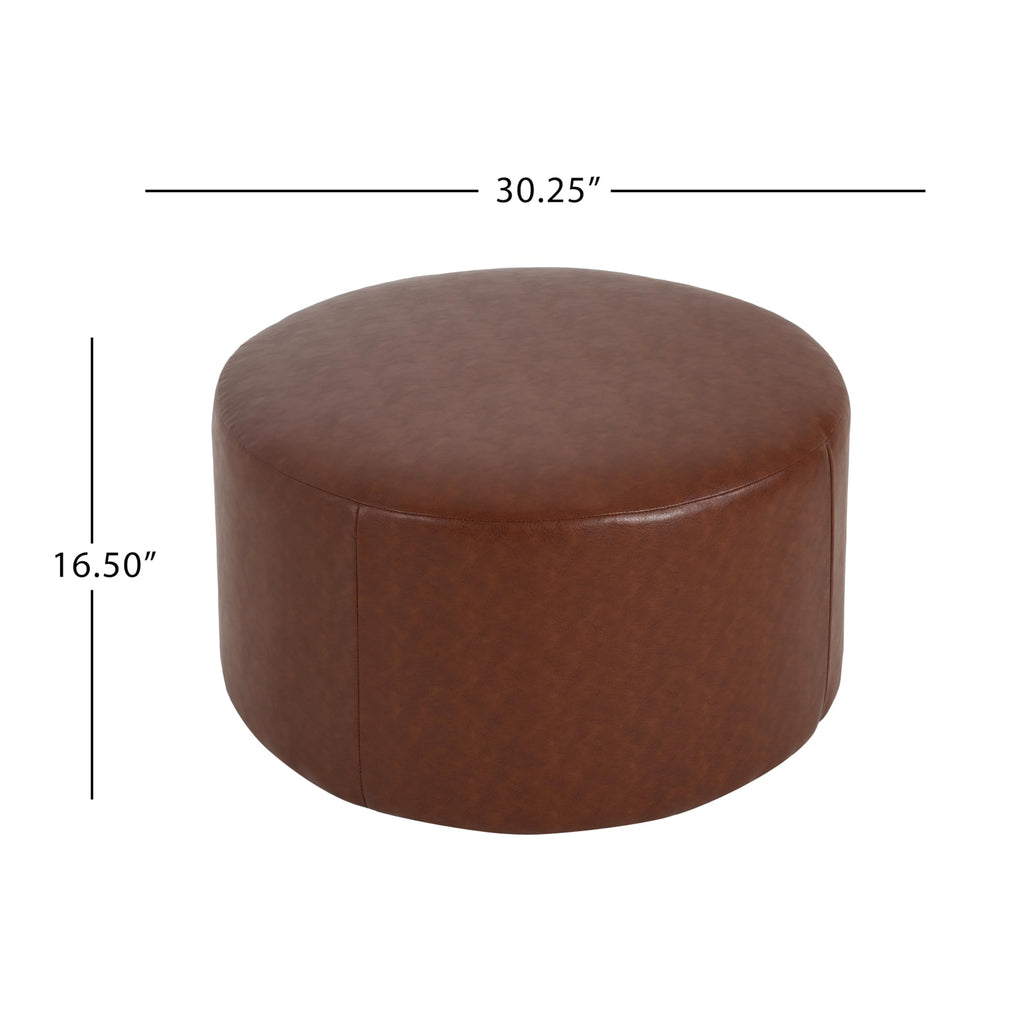 30.25" Modern Upholstered Round PU Leather Ottoman, Multifunctional Extra Seat, Side Table, Foot Rest, Stuffed Pouf