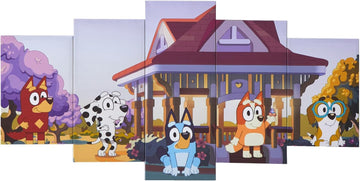 Bluey 5 Piece Wall Art Set,Kids Room Décor with Iconic Graphics, Ready to Hang Canvas Panels, Decorative Accent for
