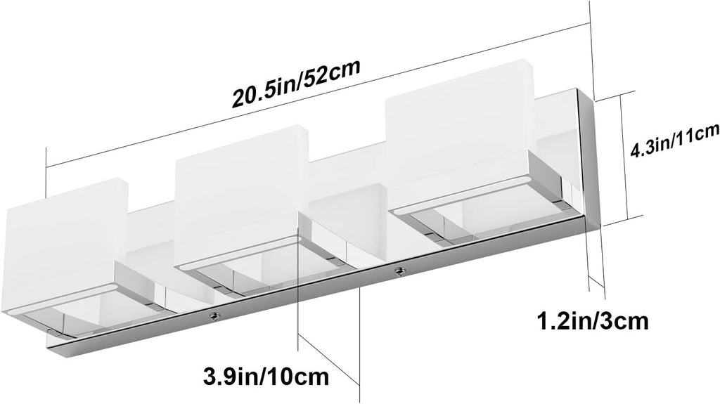 Modern 3 Lights LED Vanity Light Up and Down Chrome Bathroom Wall Light Fixtures Over Mirror(White Light 6000K)
