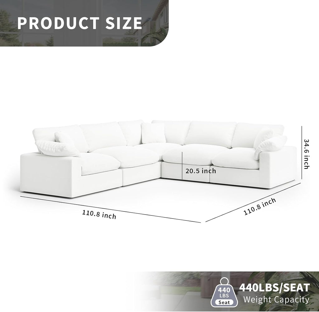 Cloud Modular Sectional Sofa, Oversized Convertible Modular Cloud Couch, Down Feather Filled Sectional Sofa Comfy Upholstered Deep Seat Couches for Living Room, Sofa Covers Washable & Replaceable