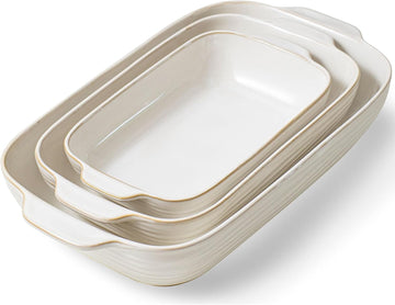Dish for Oven, Ceramic Casserole Dishes Set for 3, Rectangular Lasagna Pan Deep, Pans with Handle, 12.9"/10.8"/8.4"