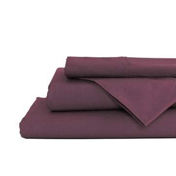 Home 100% Cotton Percale Sheets Twin Size, Damson Berry, Deep Pocket, 3 Pieces Set - 1 Flat, 1 Deep Pocket Fitted