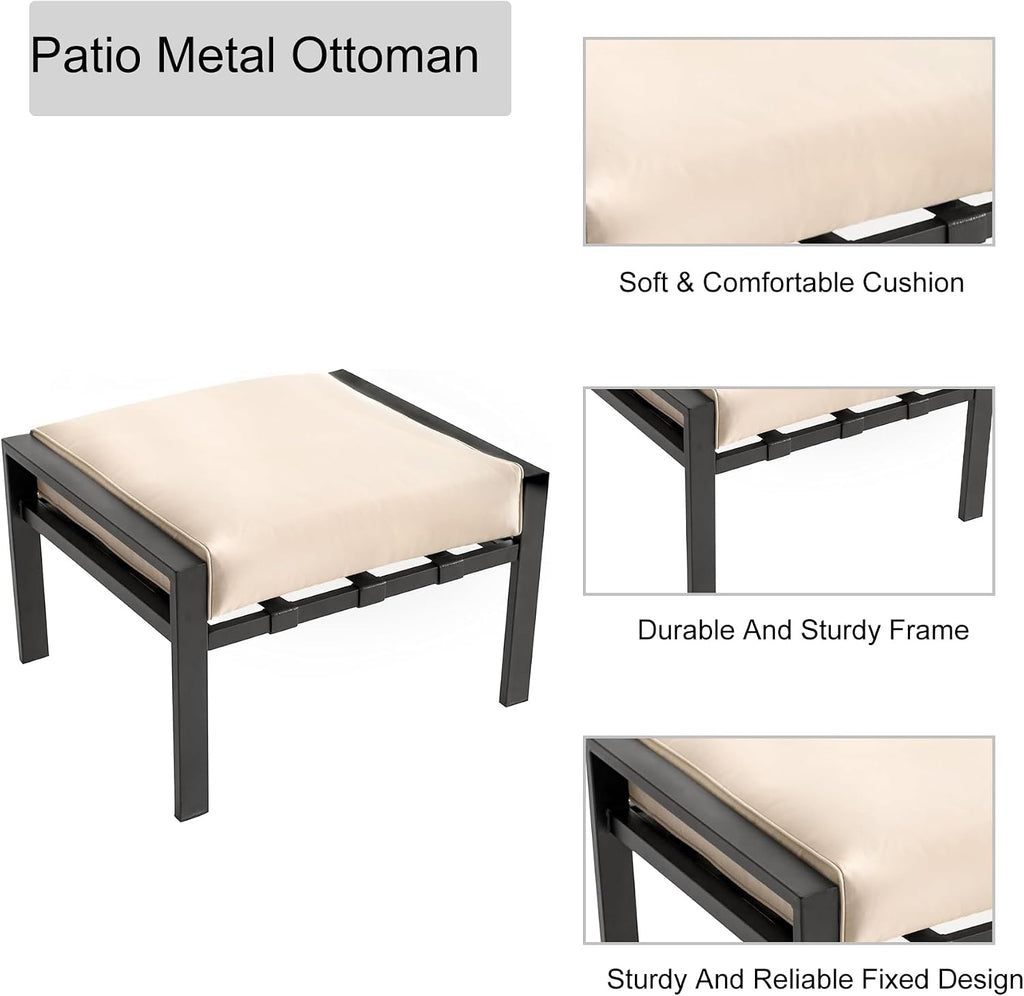 Outdoor Ottoman Patio Footstool Small Seat Furniture with Soft Thick Cushion for Garden Yard Deck Poolside