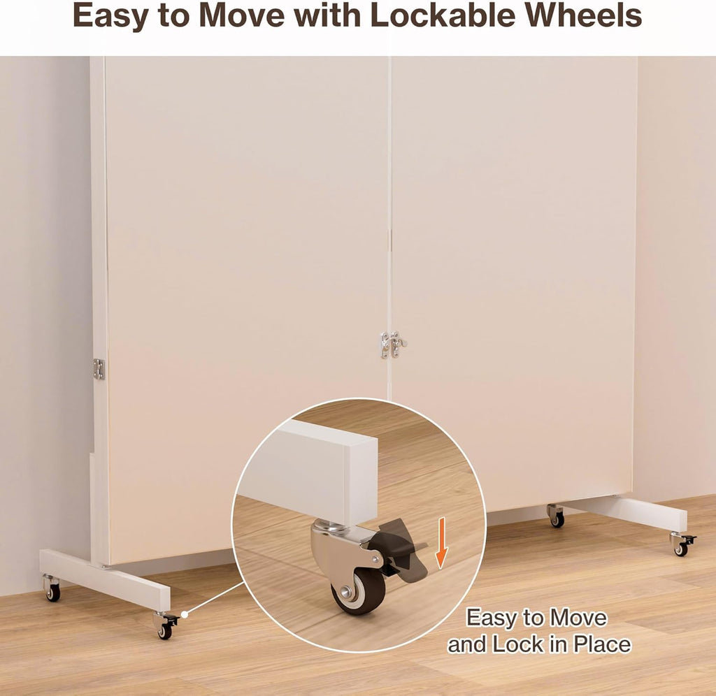 Full Length Stand Up Mirror on Wheels, 79''×67'', Large Tri-Fold Floor Mirror with Stand, Movable 3-Way