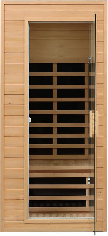 1 Person Infrared Sauna, Low EMF FAR Infrared Saunas for Home, 1200 watt Canadian Hemlock Indoor Sauna Room with LED Reading Lamp, LCD Display Control, Blue-Tooth Audio