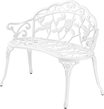 38.5" Patio Park Garden Outdoor Metal Rose Bench, 2-Person Cast Iron Cast Aluminium Frame Antique Finish
