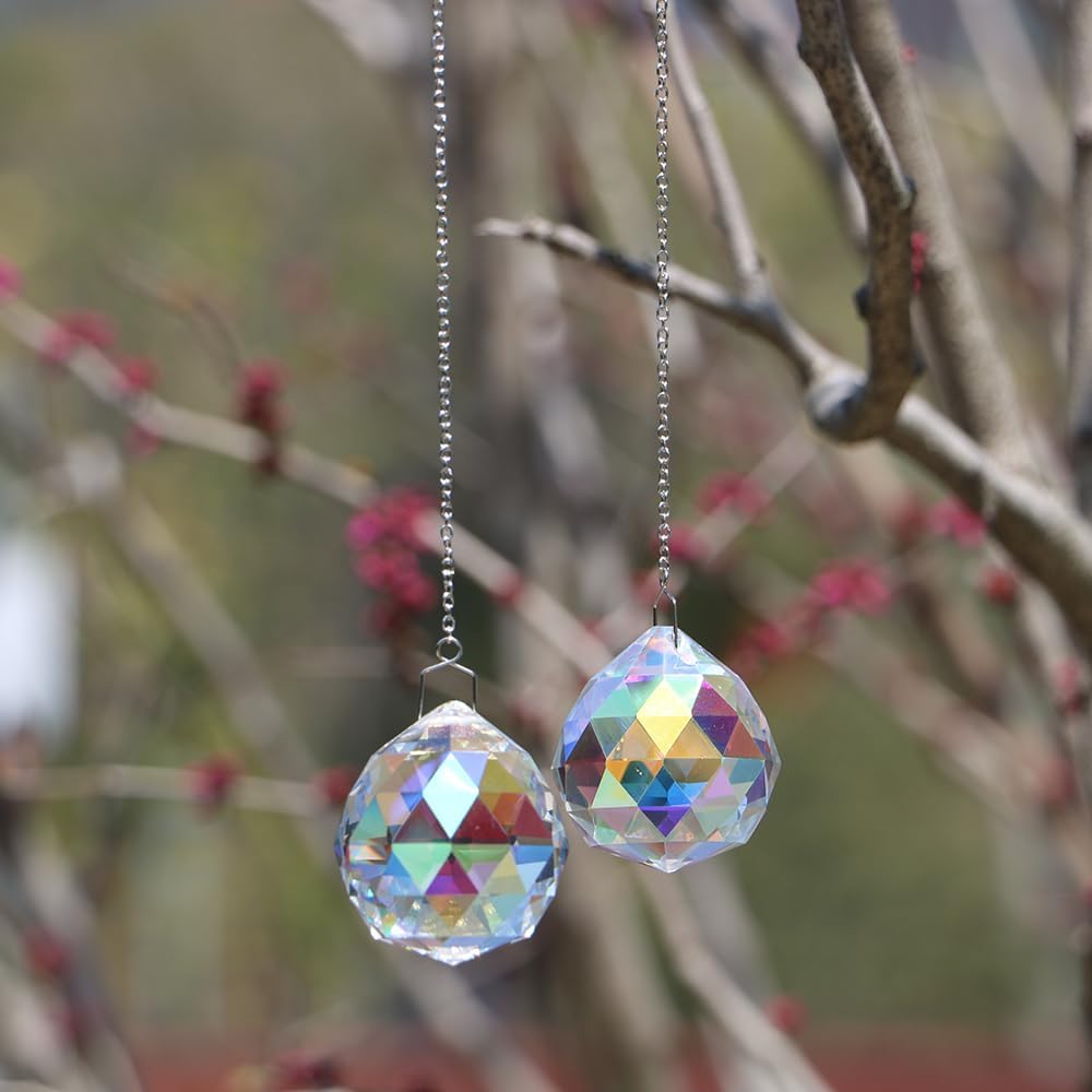 2PCS 40mm AB Suncatcher Crystals Ball Prism Rainbow Maker with Chain Hanging Window Sun Catchers Home Garden
