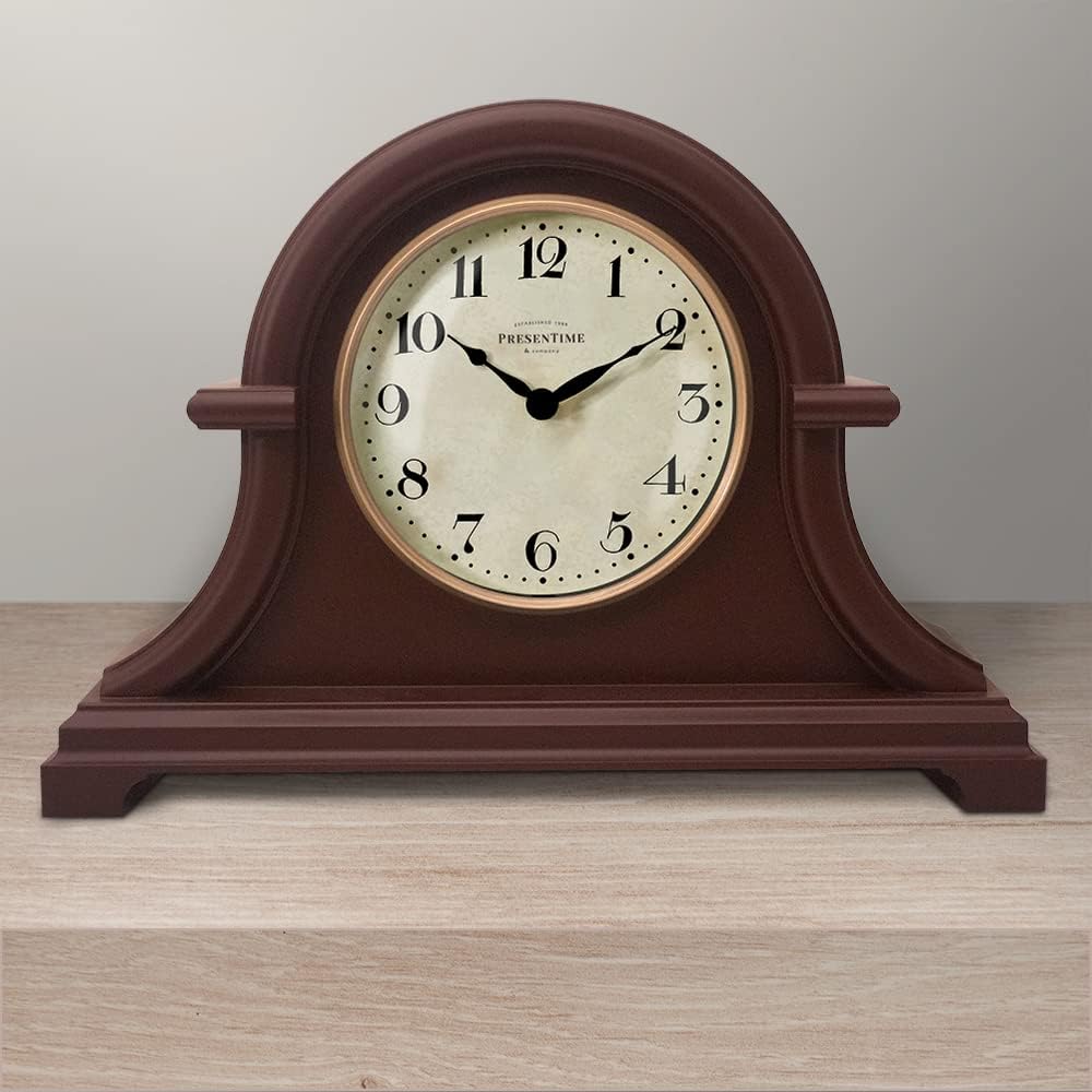 Presentime & Co. Mantel Clock Vintage Farmhouse Series, Napoleon Desk & Shelf Clock, 13 x 10 inch, Domed Lens