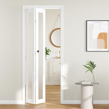 30" x 80" Bifold Doors, Frosted Glass Interior Folding Doors with Hardware