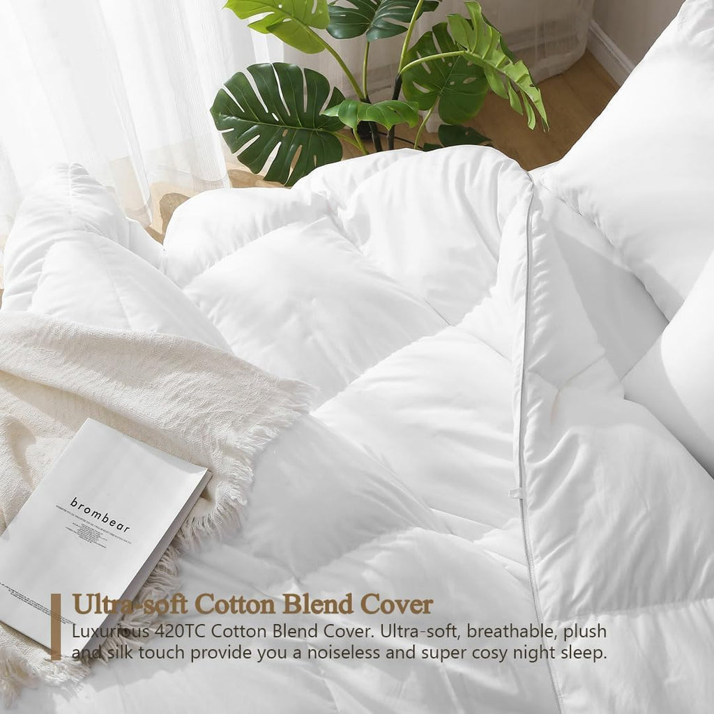 Luxury Oversized King Down Feather Fibers Comforter, Soft Cotton Blend Cover, High Fill Power Medium