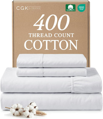100% Cotton Sheets - 4 Piece 400 Thread Count Smooth Sateen Sheet Set - Long Staple Cotton Bed Set - Ultra Soft