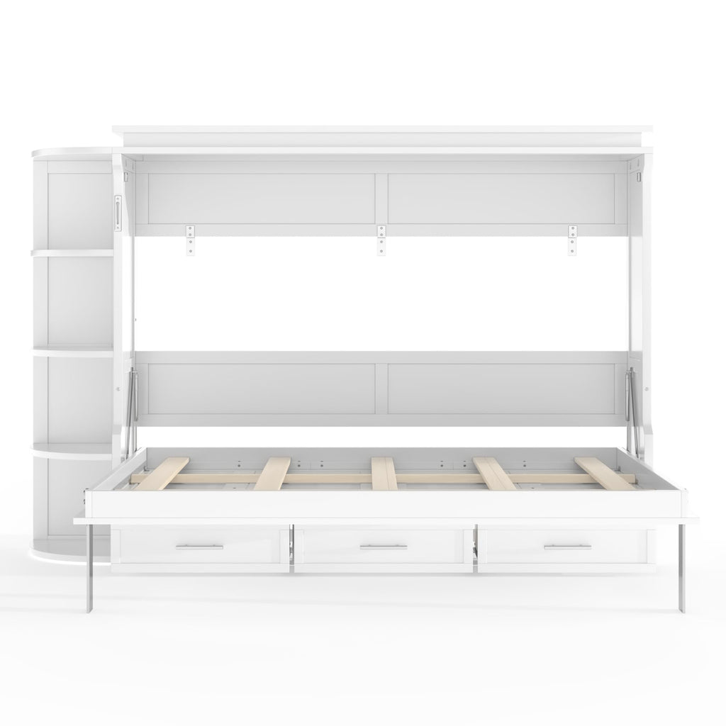 Full Size Horizontal Cabinet Murphy Bed with Side Cabinets, White