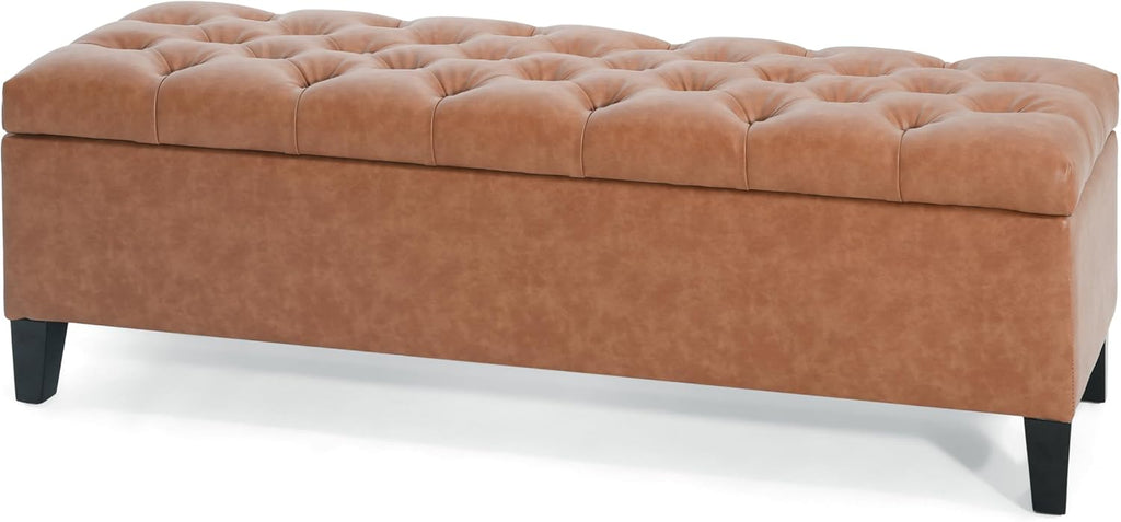 Ottilie PU Leather Storage Ottoman Bench, Wooden Rectangular Ottoman with Storage, Bedroom End of Bed Foot Stool