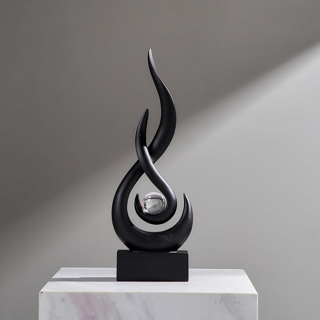 Black Flame Statue, 11.8" Abstract Resin Sculpture for Modern Home Decor, Minimalist Art Figurine for Shelf Coffee