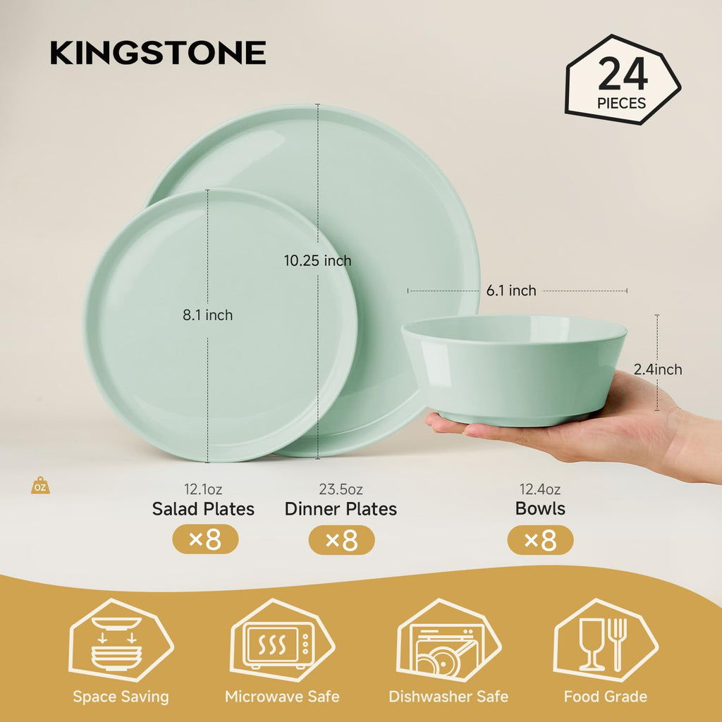 24-Piece Bone China Dinnerware Sets, Mint Green