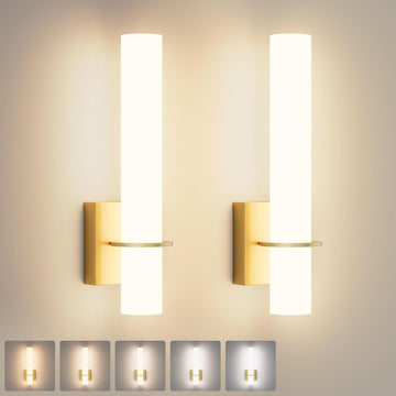 Hardwired Gold Wall Sconces Set of Two 5CCT Dimmable Modern Wall Sconce Bathroom Sconces UP and Down Wall Mount Light