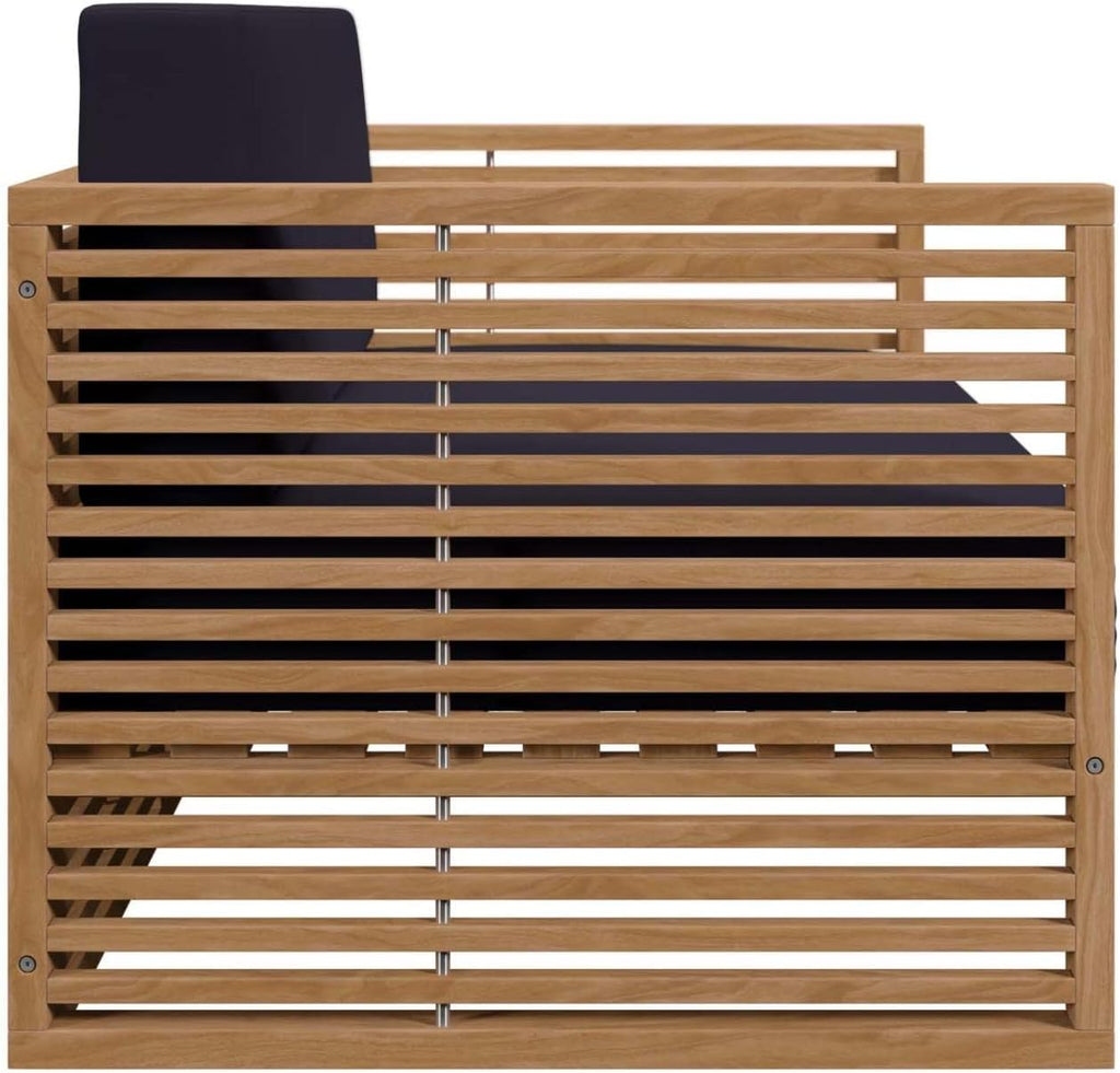 Carlsbad Modern Teak Wood/Fabric Patio Loveseat in Navy/Natural