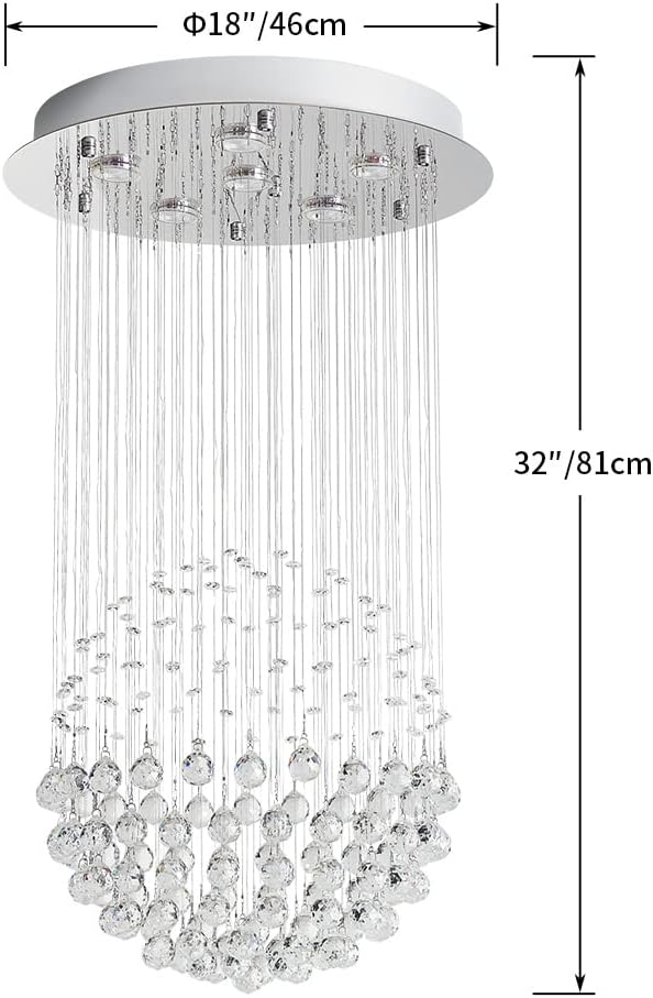 Modern K9 Crystal Raindrop Chandelier Flush Mount LED Ceiling Light Fixture, 3-Color