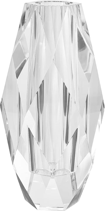 Crystal Vase for Flowers 12", Multi-Faceted Design Vase Christmas Decorations Wedding or Gift, Transparent Color with