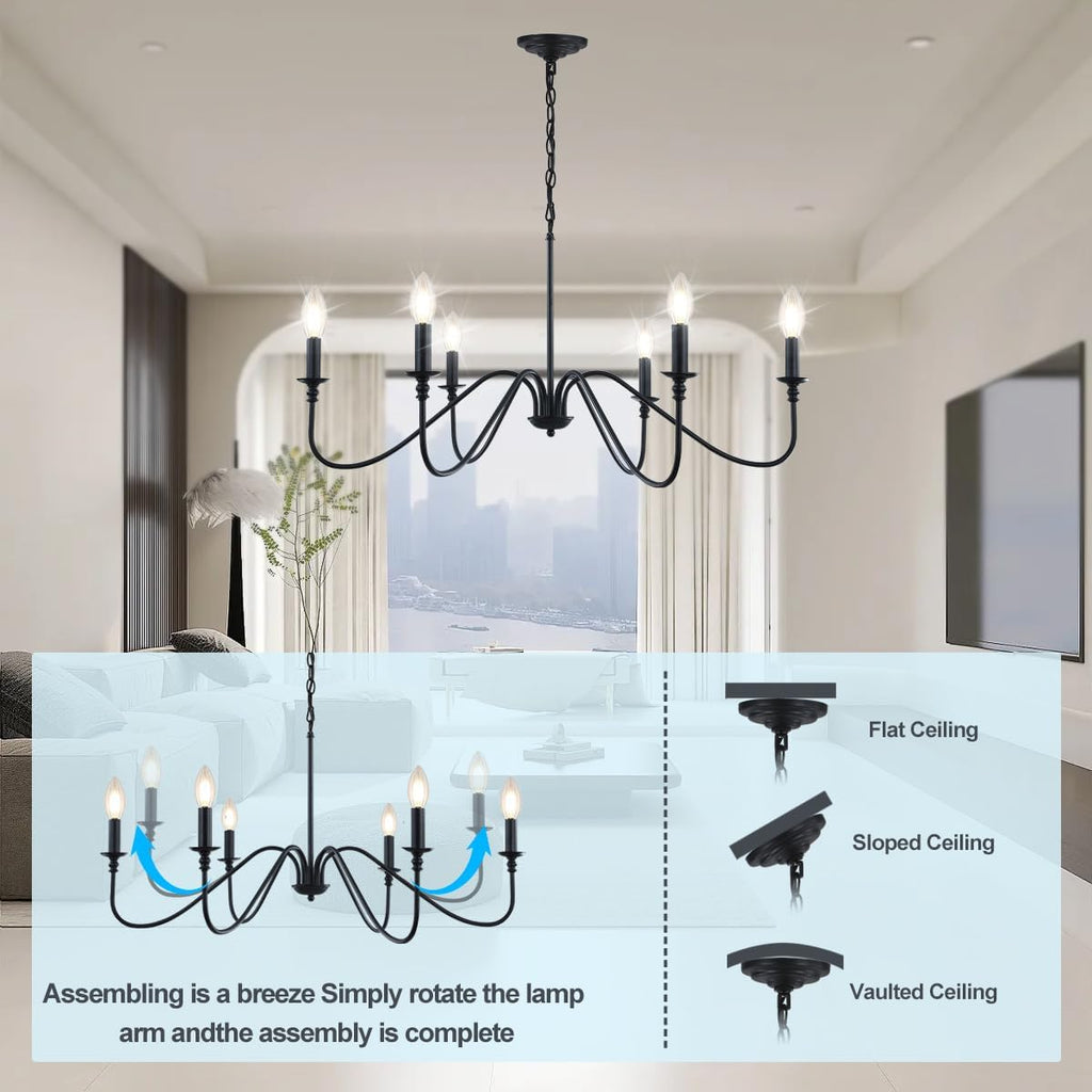 Black Chandelier,6-Light Rustic Industrial Iron Chandeliers for Dining Room Lighting Fixtures Hanging