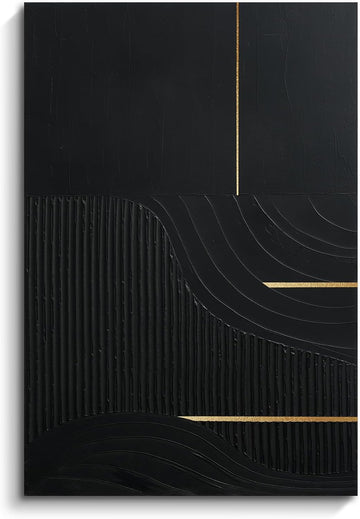 Hand-Painted Black & Gold Abstract Wall Art, Modern Textured Oil Painting | Original Canvas Artwork Bedroom