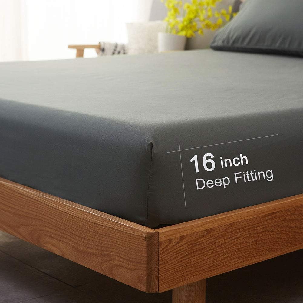 Bed Sheet Set Super Soft Microfiber 1800 Series Luxury Egyptian Sheets 16-Inch Deep Pocket Wrinkle and Hypoallergenic-4 Piece (Dark Grey)