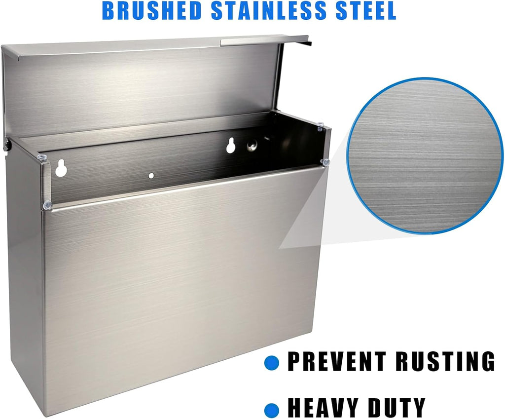 304 Stainless Steel Wall Mounted Mailbox Resistant Large Capacity Locking Outdoor Mailbox with Rainproof Design and