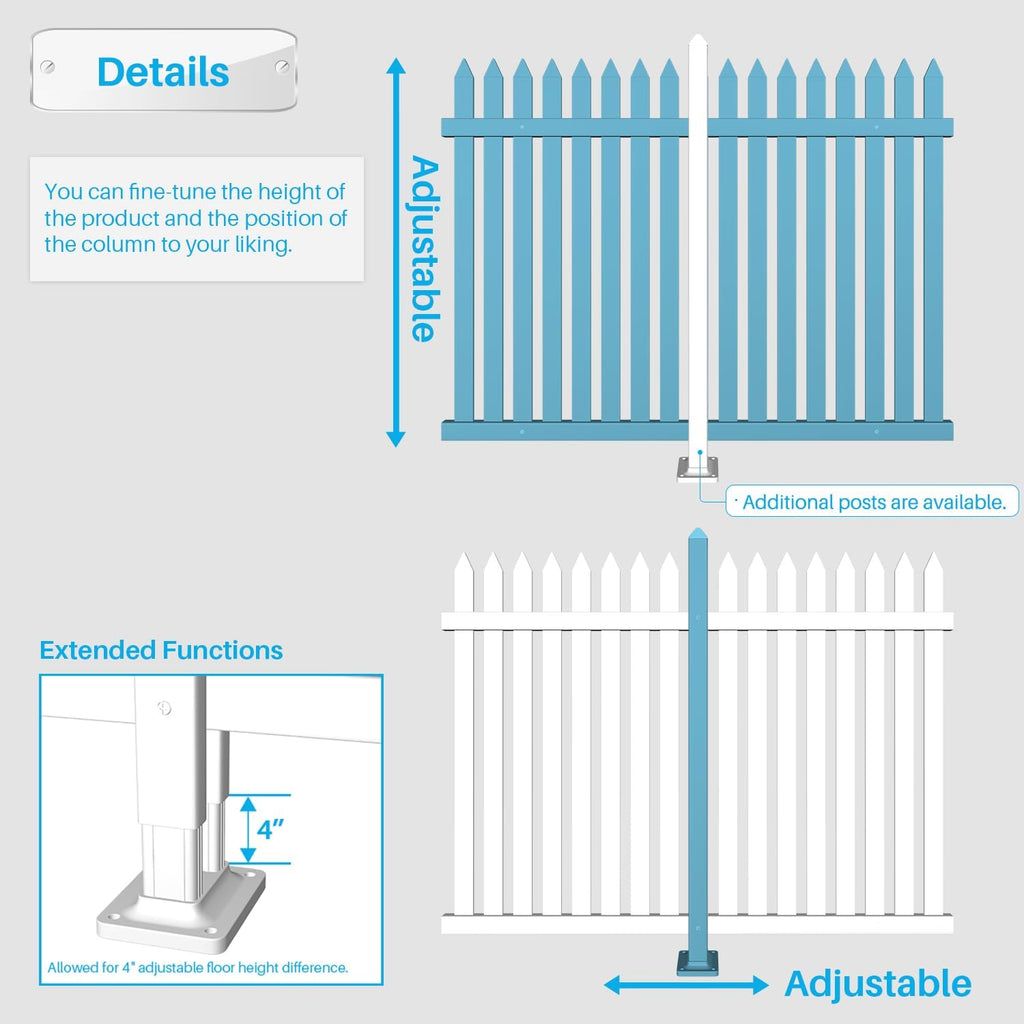 6 Sets Vinyl Picket Fence Panels 36" H x 84" W White PVC Decorative Fence for Front Yard Porch Deck Pool Air