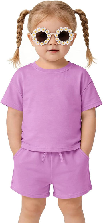 Toddler Baby Girl 2 Piece Summer Outfits Little Kids Short Sleeve T-Shirts and Shorts Set