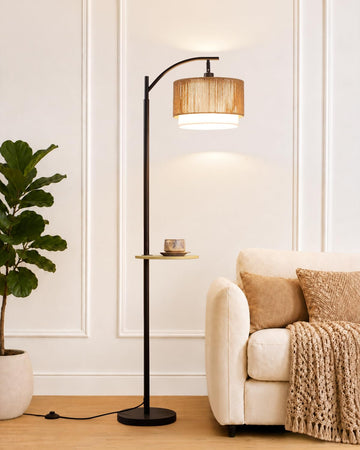 Rattan Floor Lamp, Farmhouse Arc Standing Lamp