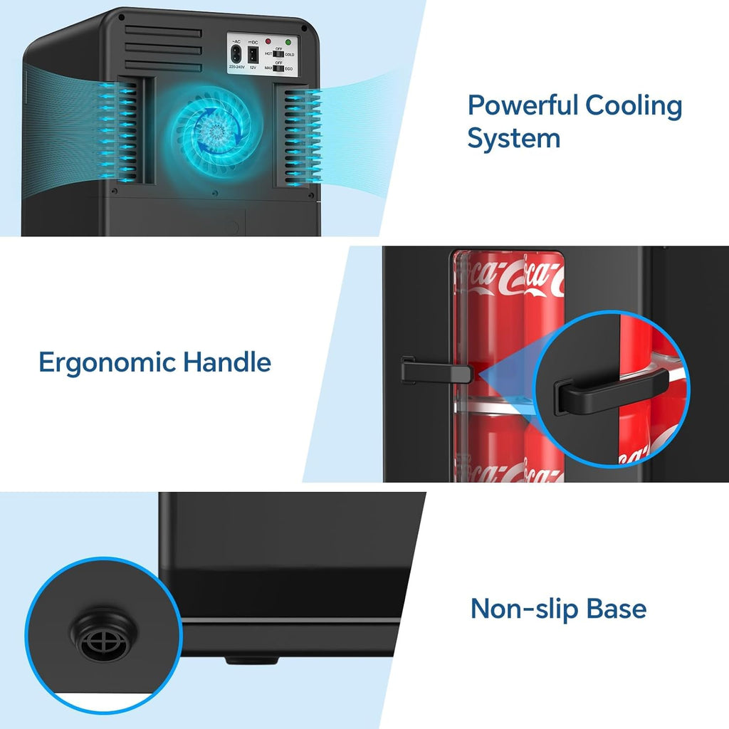 Mini Fridge, 15 Litre/21 Cans Small Fridge for Bedroom, Car, Office & Dorm, 110V AC/DC Portable Thermoelectric Cooler