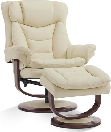 Modern Reclining Swivel Lounge Chair and Ottoman — White Faux Leather