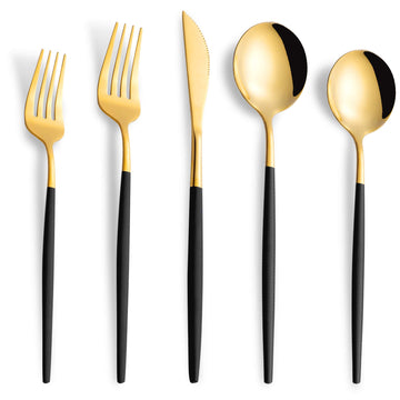 20 Piece Black Gold Silverware Set,Stainless Steel Flatware Cutlery Set Service for 4 Including Forks Spoons