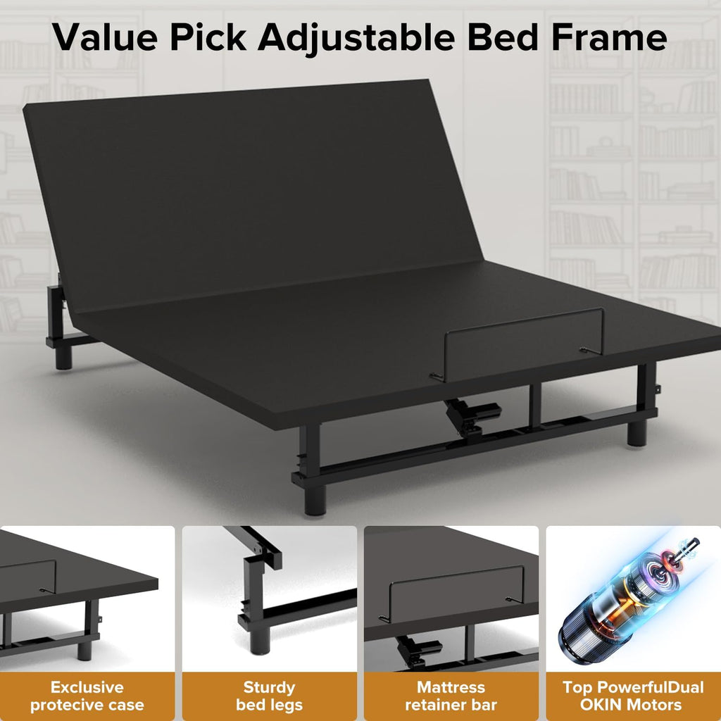 Metal King Adjustable Bed Base Frame with Quiet Wireless Remote