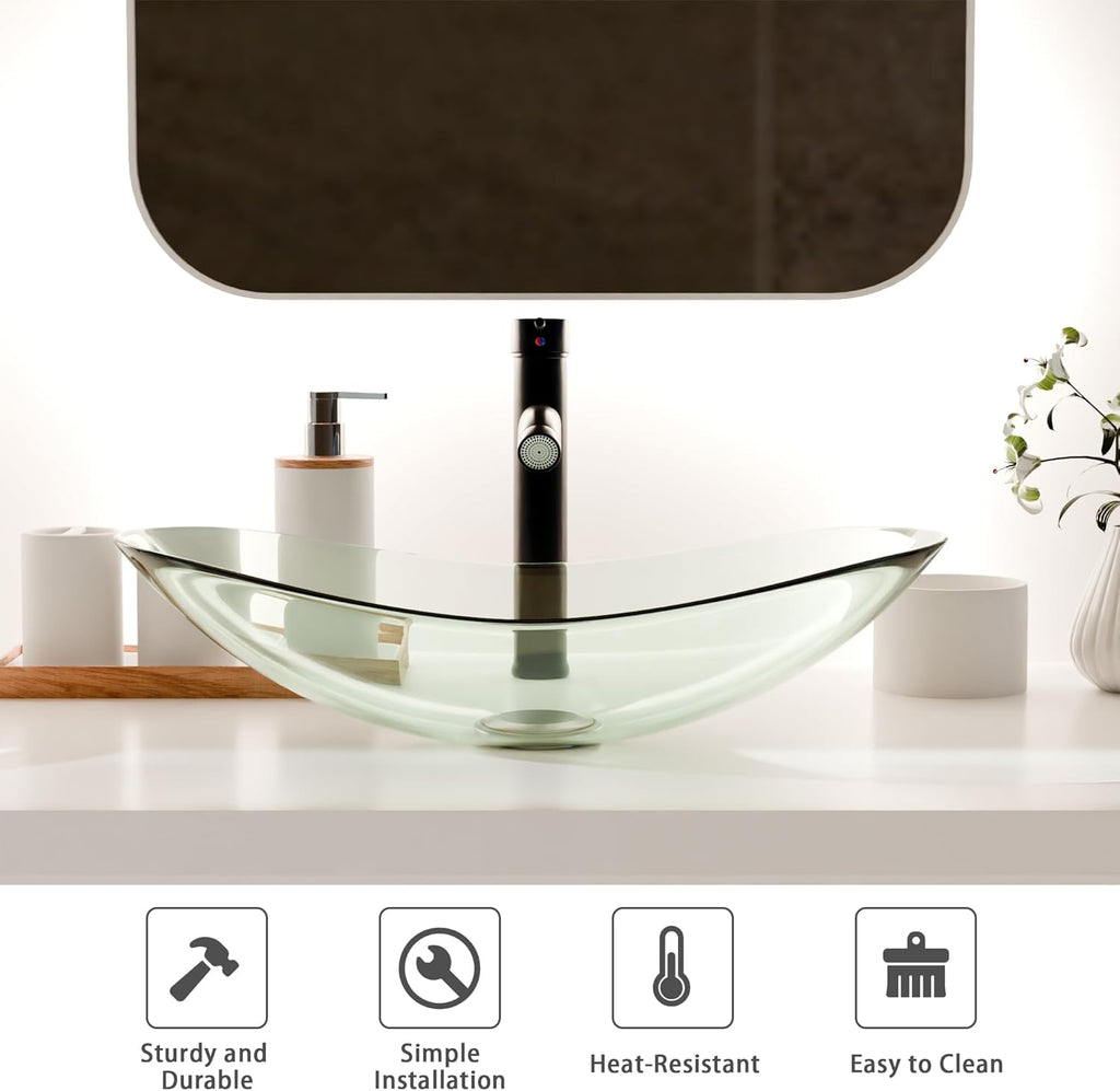 Glass Vessel Sink, Above Counter Oval Bathroom Vanity Sink
