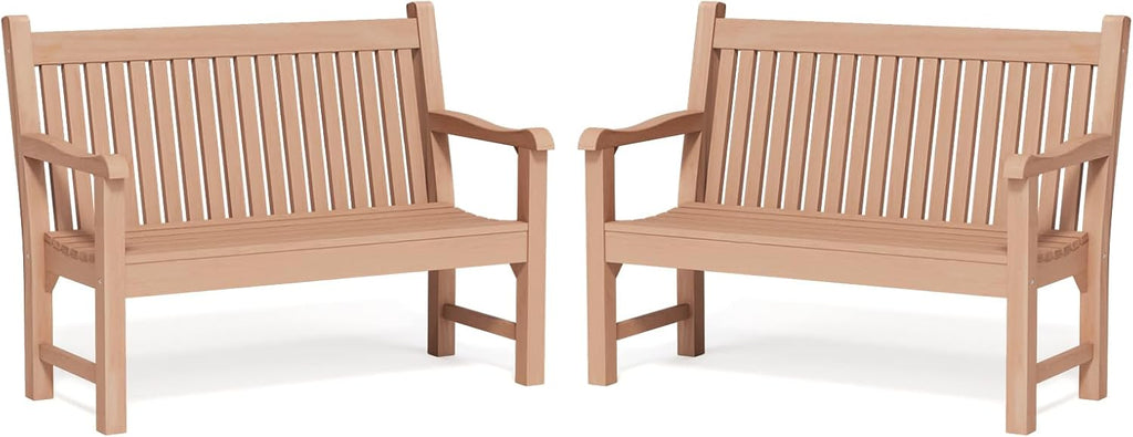 2-Person Outdoor Bench with 700 Lbs Weight Capacity, Teak | Poly Lumber Weatherproof Garden Bench Seating for Porch