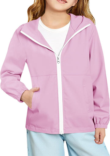 Girls Hooded Jackets Kids Waterproof Windbreaker Lightweight Rain Coats with Pockets