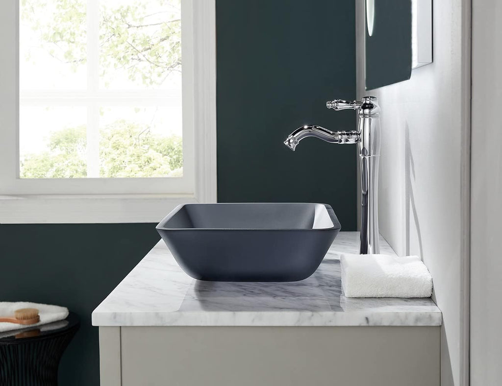 Europea GreyTempered Deco Glass Vessel Bathroom Sink in Grey Transparent Matt | Top Mount Sinks Above Countertop
