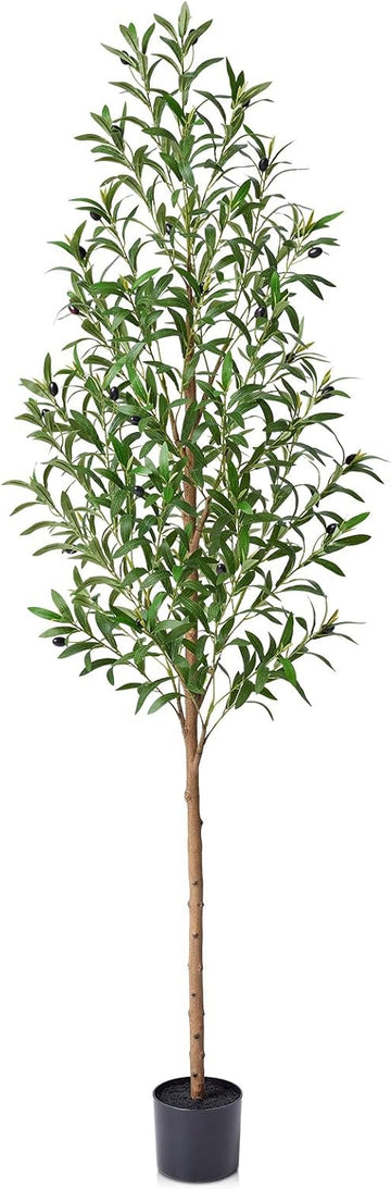 6FT Artificial Olive Tree Indoor - Real Wood Trunk Tall Faux Olive Tree, Large Fake Potted Plant Decor Living Room&
