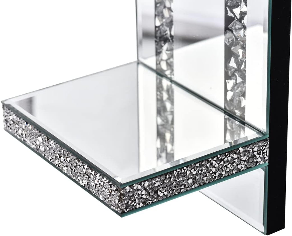 Crystal Crush Diamond Mirrored Candle Sconces, Silver Wall Candle Holder Set of 2, Wall Decorations (Rectangle Stripe