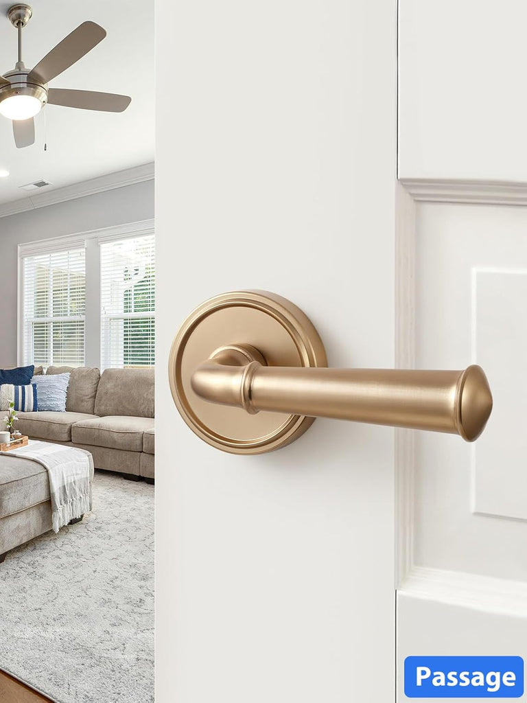 Champagne Bronze Passage Door Handle, Interior Kitchen Pantry Hallway Door Lever Hall Closet Door Handle