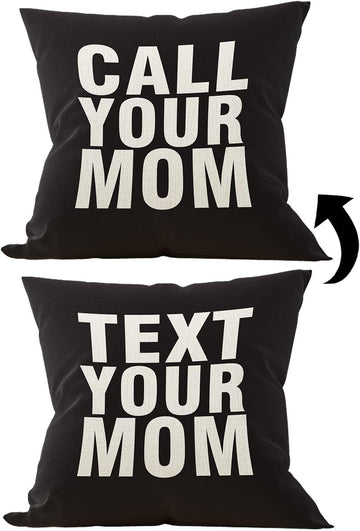Pillow Cover, Reversible Throw, 18 x 18 Inches, Cotton Linen, Black 01, Family Theme, for Decorating a Room or as a