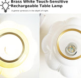 Mushroom Lamp, Cordless Rechargeable Table Lamp with Brass Base & White Glass Shade, 4W Dimmable Bedside Table Lamp